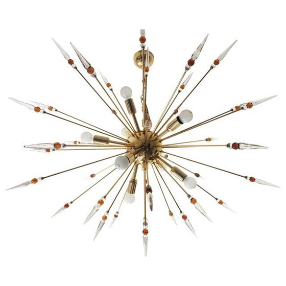 Image 1 of Contemporary Amber Spikes Murano Glass Sputnik Oval Chandelier