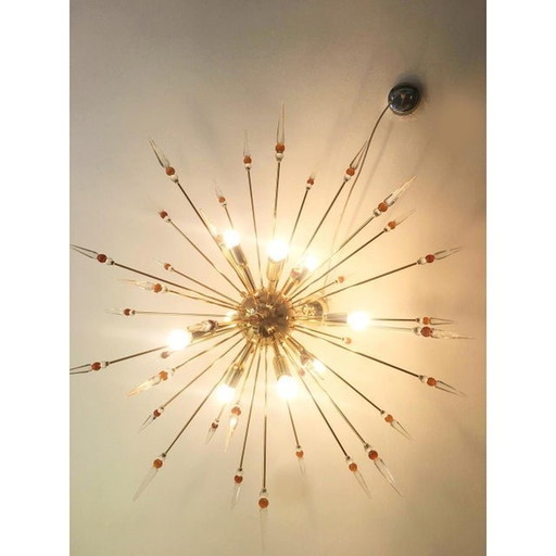 Contemporary Amber Spikes Murano Glass Sputnik Oval Chandelier