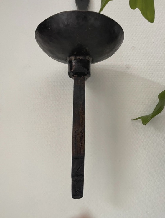 Image 1 of Brutalist Wrought Iron Candlestick For On The Wall/Wall