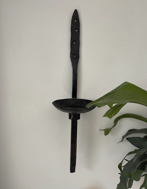 Brutalist Wrought Iron Candlestick For On The Wall/Wall