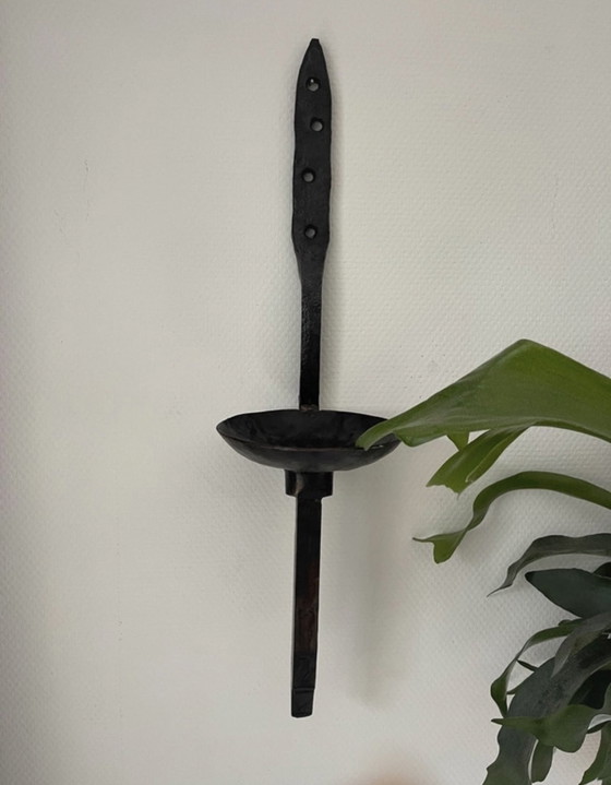 Image 1 of Brutalist Wrought Iron Candlestick For On The Wall/Wall