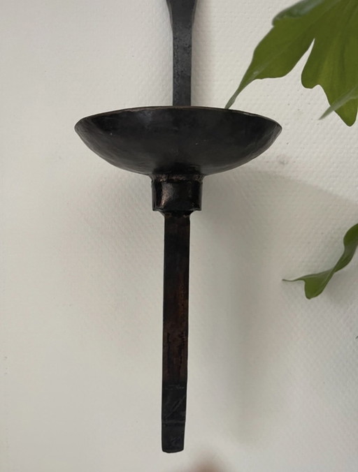 Brutalist Wrought Iron Candlestick For On The Wall/Wall