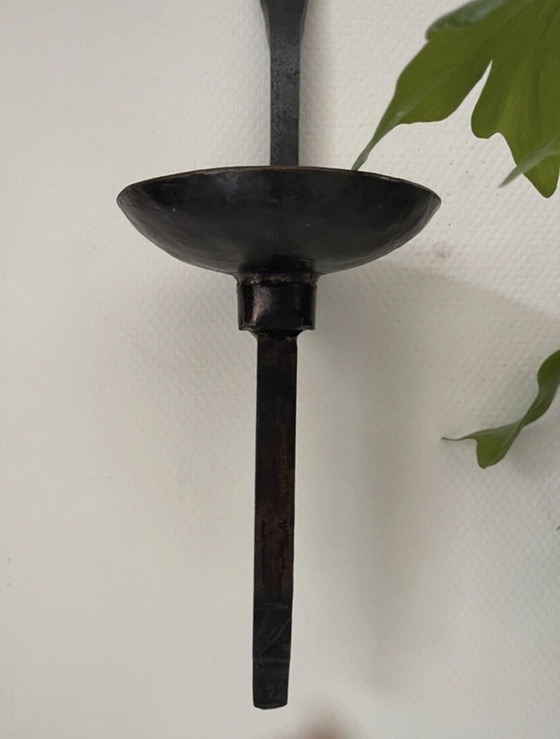 Image 1 of Brutalist Wrought Iron Candlestick For On The Wall/Wall