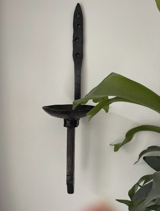 Image 1 of Brutalist Wrought Iron Candlestick For On The Wall/Wall