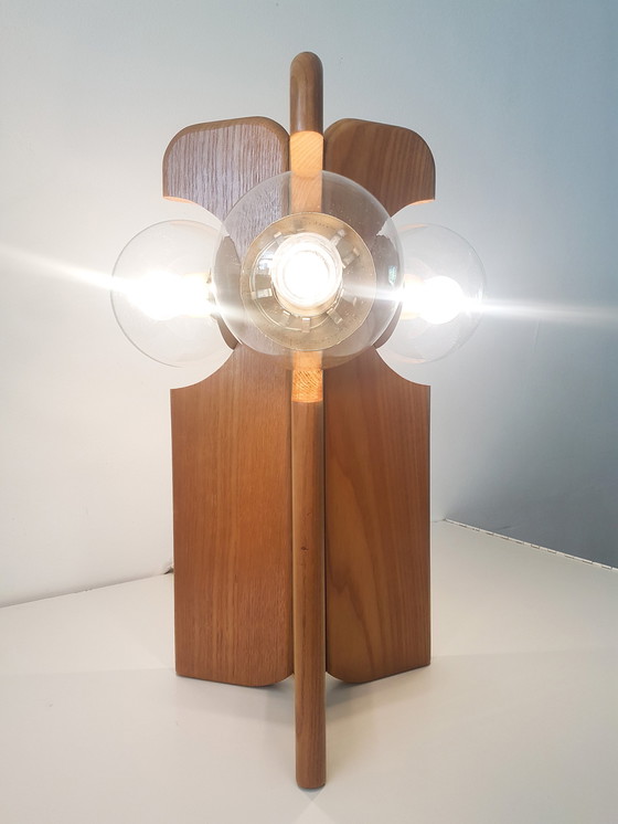 Image 1 of Brutalist Table Lamp In Brass And Oak From Kaiser Leuchten