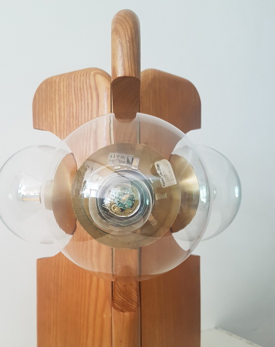 Image 1 of Brutalist Table Lamp In Brass And Oak From Kaiser Leuchten