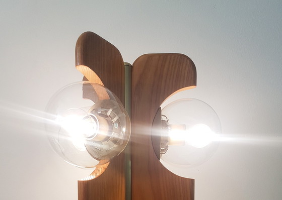 Image 1 of Brutalist Table Lamp In Brass And Oak From Kaiser Leuchten