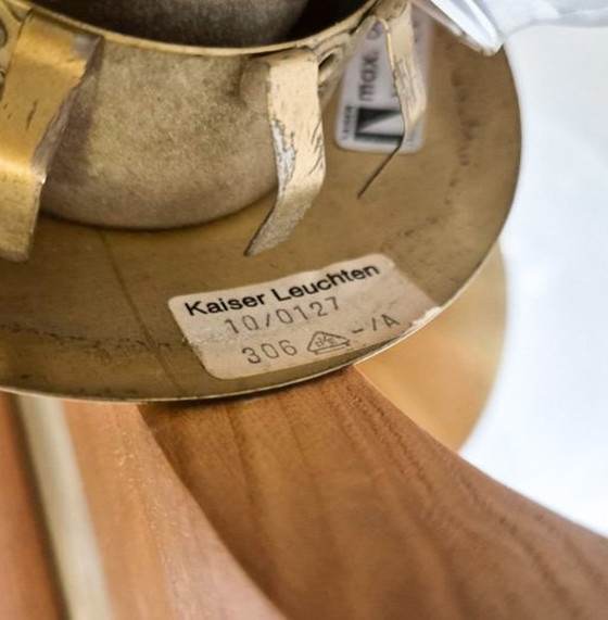 Image 1 of Brutalist Table Lamp In Brass And Oak From Kaiser Leuchten