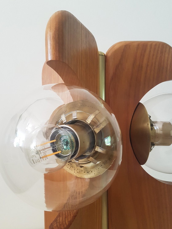 Image 1 of Brutalist Table Lamp In Brass And Oak From Kaiser Leuchten