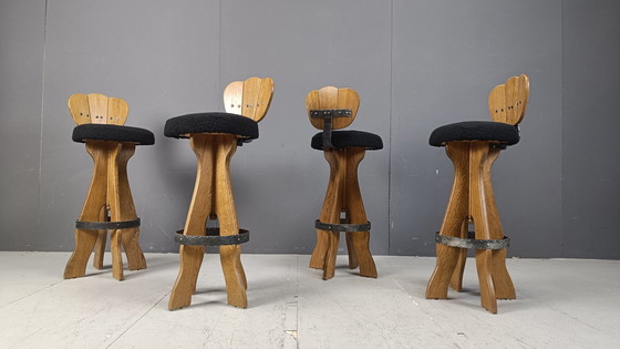 Image 1 of Set of 4 Vintage Brutalist Bar Stools, 1960s
