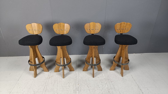Image 1 of Set of 4 Vintage Brutalist Bar Stools, 1960s