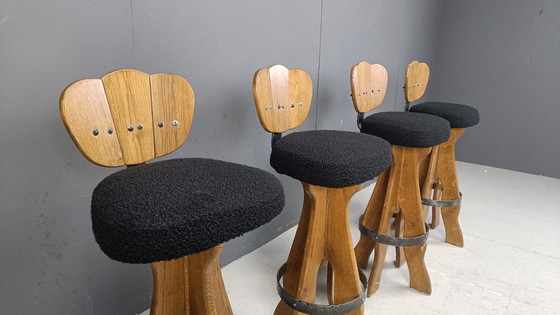 Image 1 of Set of 4 Vintage Brutalist Bar Stools, 1960s