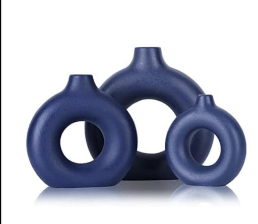 Set Of 3 Blue Ceramic Vases