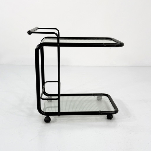 Black Postmodern Serving Trolley With Quaderna Pattern, 1980S