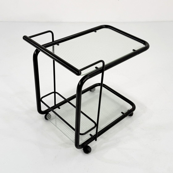 Image 1 of Black Postmodern Serving Trolley With Quaderna Pattern, 1980S