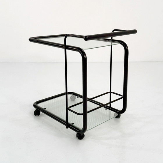 Image 1 of Black Postmodern Serving Trolley With Quaderna Pattern, 1980S