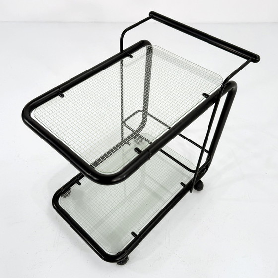 Image 1 of Black Postmodern Serving Trolley With Quaderna Pattern, 1980S