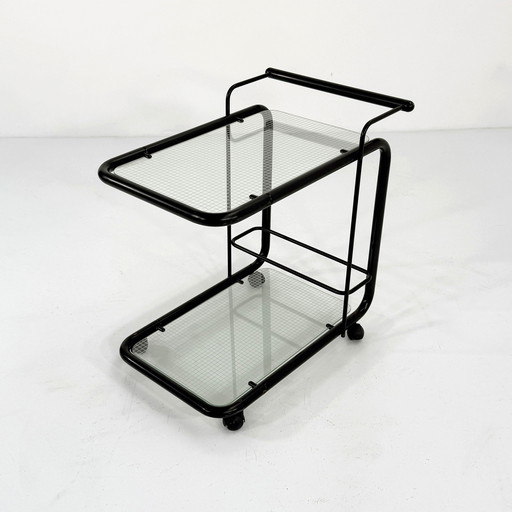 Black Postmodern Serving Trolley With Quaderna Pattern, 1980S