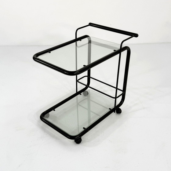 Image 1 of Black Postmodern Serving Trolley With Quaderna Pattern, 1980S