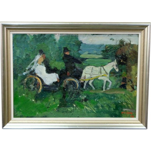 Óleo sobre placa vintage moderna de Ove Olson, Francia, 1973