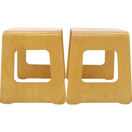 Image 1 of Pair of vintage beech plywood stools by Lisa Norinder for Ikea, Sweden 1990