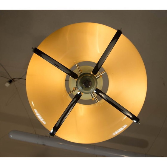 Image 1 of Lampadario vintage in metallo cromato e laccato blu