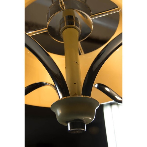 Image 1 of Lampadario vintage in metallo cromato e laccato blu