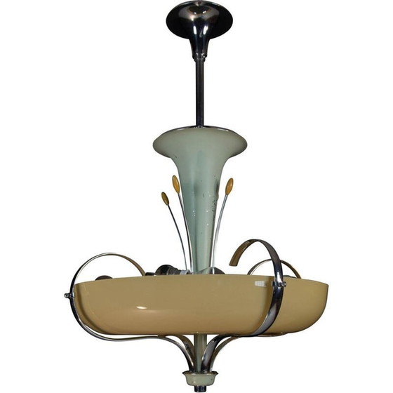 Image 1 of Lampadario vintage in metallo cromato e laccato blu