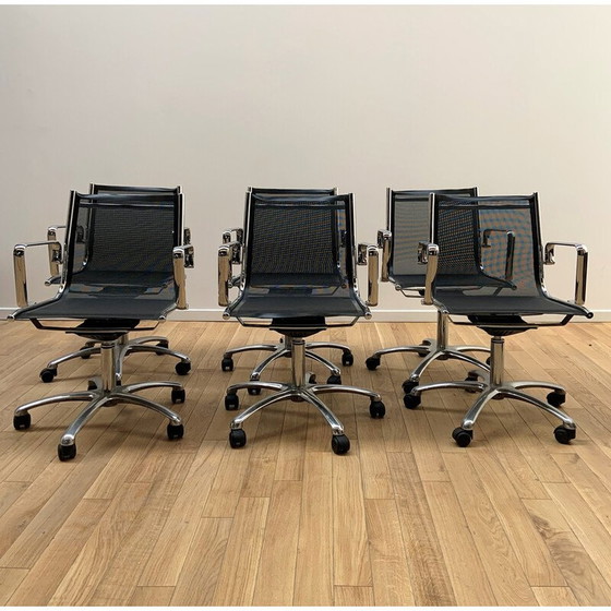 Image 1 of Sedia da ufficio vintage in rete nera e alluminio cromato