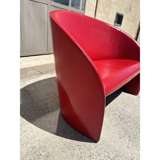 Image 1 of Vintage 2-seater "intervista" sofa in steel and red leather by Lella and Massimo Vignelli for Poltrona Frau, 1989