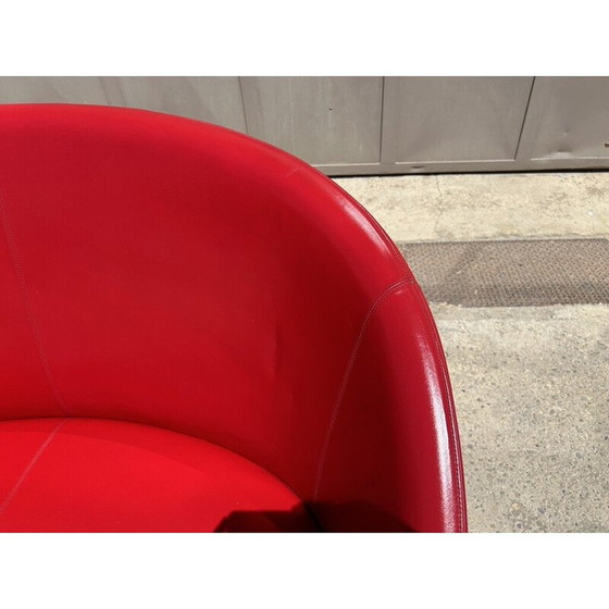 Image 1 of Vintage 2-seater "intervista" sofa in steel and red leather by Lella and Massimo Vignelli for Poltrona Frau, 1989