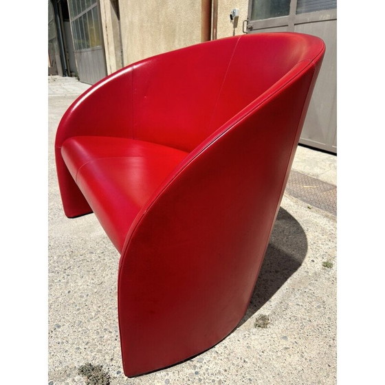 Image 1 of Vintage 2-seater "intervista" sofa in steel and red leather by Lella and Massimo Vignelli for Poltrona Frau, 1989