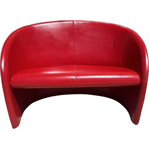 Vintage 2-seater "intervista" sofa in steel and red leather by Lella and Massimo Vignelli for Poltrona Frau, 1989