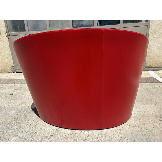 Image 1 of Vintage 2-seater "intervista" sofa in steel and red leather by Lella and Massimo Vignelli for Poltrona Frau, 1989