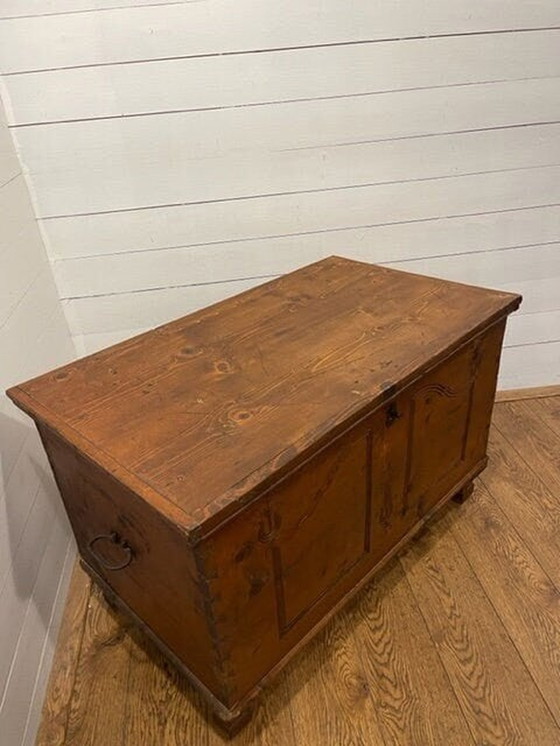 Image 1 of 19th-century hardwood carved/carved blanket chest with drawer ca 1870