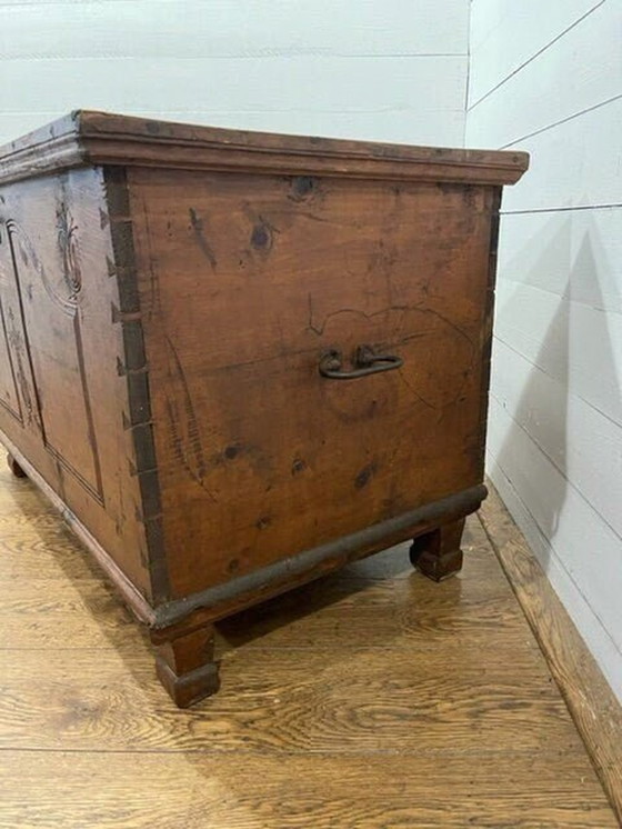 Image 1 of 19th-century hardwood carved/carved blanket chest with drawer ca 1870