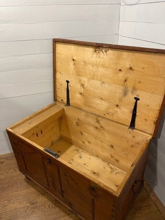 Image 1 of 19th-century hardwood carved/carved blanket chest with drawer ca 1870