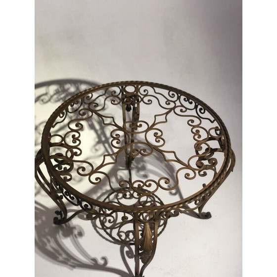 Image 1 of Round vintage coffee table entirely of wrought iron, 1960