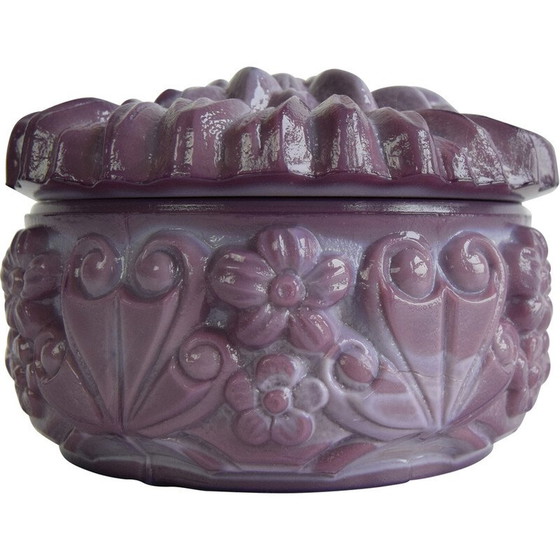 Image 1 of Vintage purple malachite glass jar for Jablonecké Sklárny, Czechoslovakia 1960