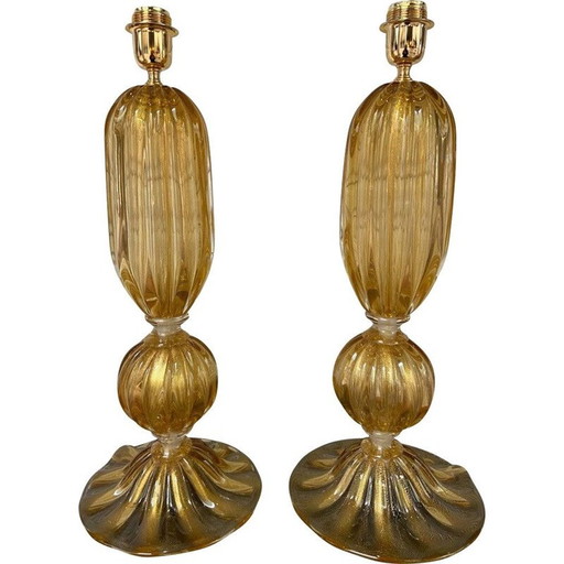 Pair of vintage gold lamps in murano glass by Alberto Dona, 1980