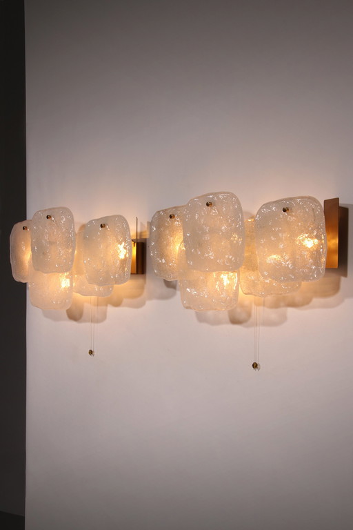 Elegant Midcentury Ice Glass Wall Sconces By J.T. Kalmar, Austria (1960S)