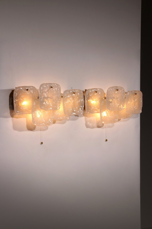 Elegant Midcentury Ice Glass Wall Sconces By J.T. Kalmar, Austria (1960S)