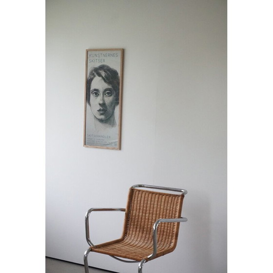 Image 1 of Sillón de mediados de siglo en mimbre y acero, años 40