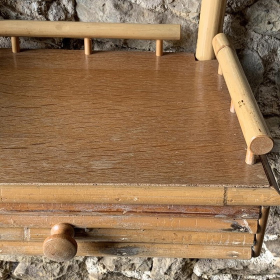 Image 1 of Specchio da parete vintage con 1 cassetto in rattan