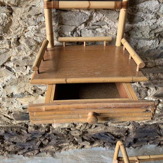 Image 1 of Specchio da parete vintage con 1 cassetto in rattan