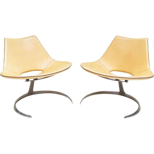 Pair of Danish Scimitar armchairs by Preben Fabricius & Jørgen Kastholm for Bo-Ex