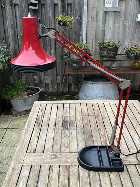 Image 1 of Rare Vintage Belgian Architect Lamp in Red/Black (1970s)