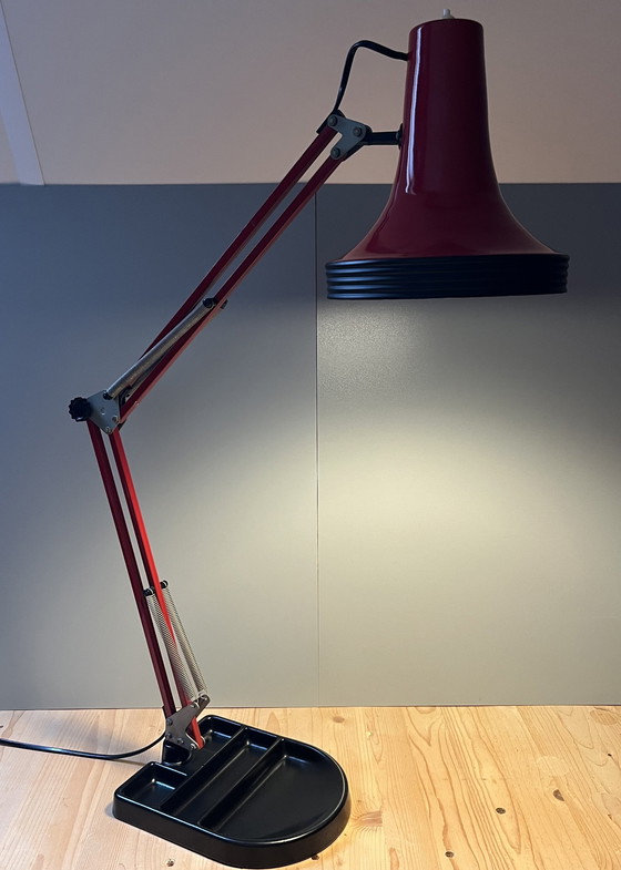 Image 1 of Rare Vintage Belgian Architect Lamp in Red/Black (1970s)