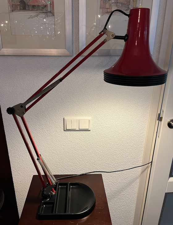 Image 1 of Rare Vintage Belgian Architect Lamp in Red/Black (1970s)