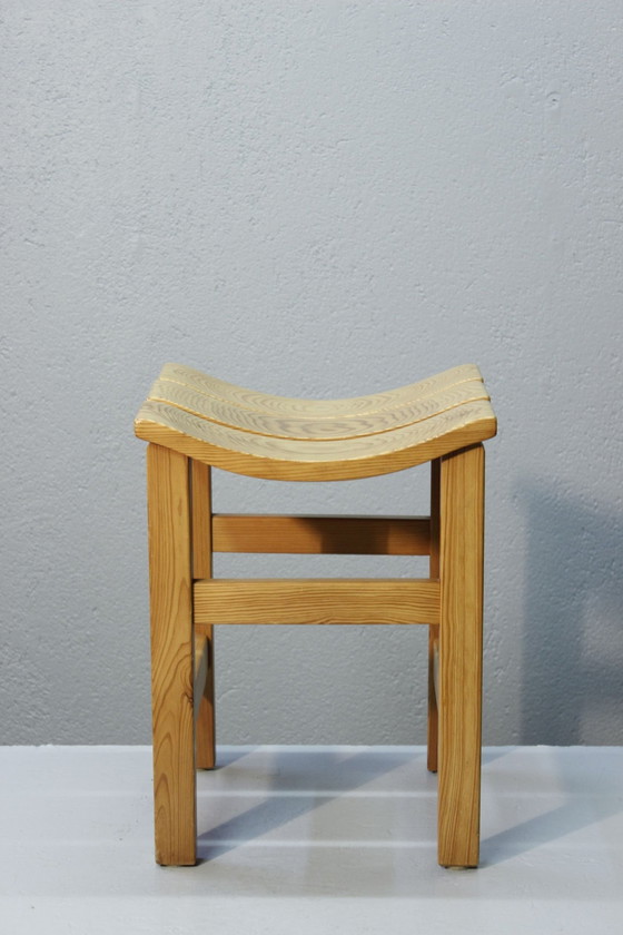 Image 1 of Vintage Japanese Modernist Solid Pine Design Stool
